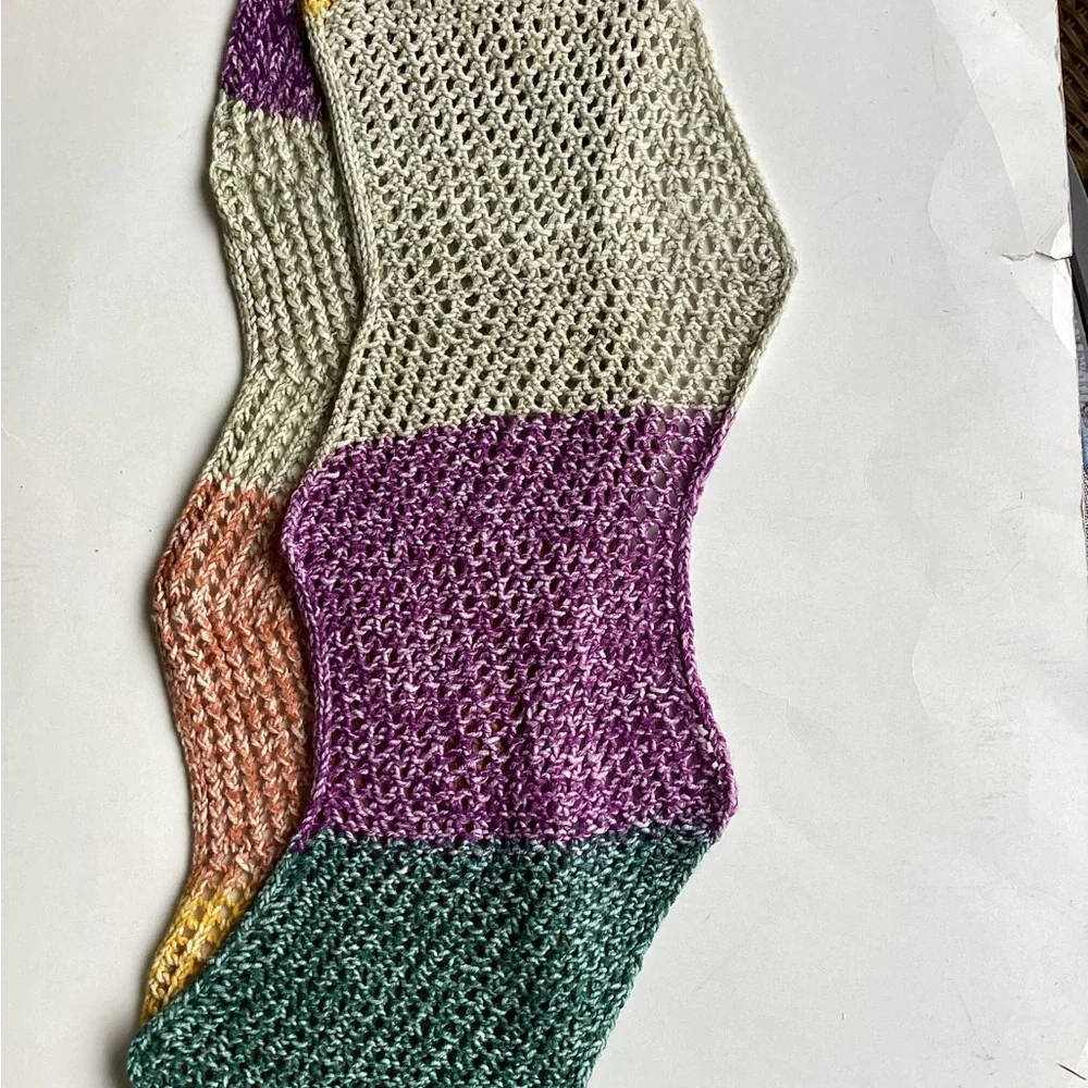 Scarf Hand Crafted Yellow Green Purple Orange Knit Acrylic